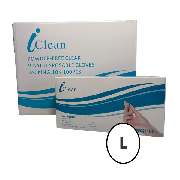 iClean Vinyl Powder Free CLEAR Disposable Gloves LARGE 1,000pk