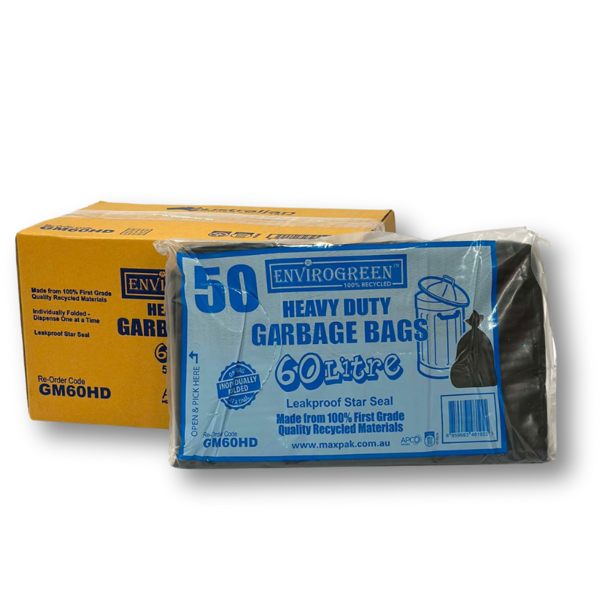 60L Black Heavy Duty Garbage Bags 250/carton