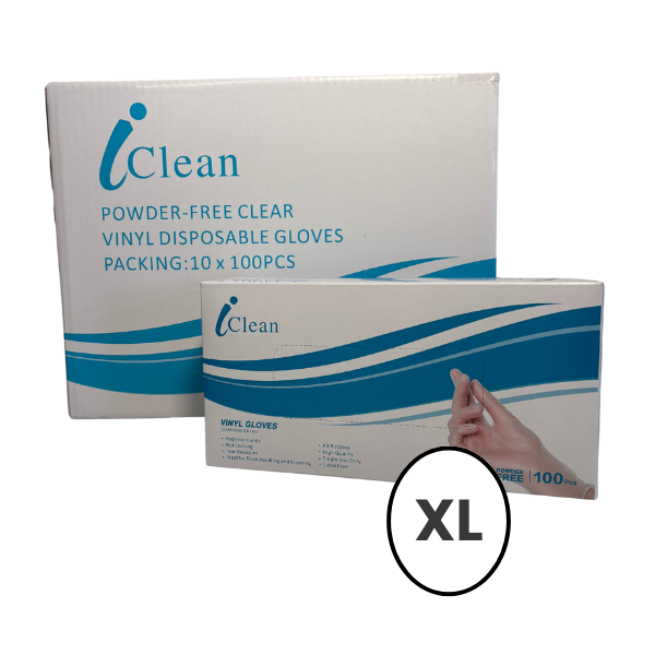iClean Vinyl Powder Free CLEAR Disposable Gloves EXTRA-LARGE 1,000pk