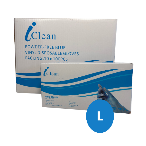 iClean Vinyl Powder Free BLUE Disposable Gloves LARGE 1,000pk